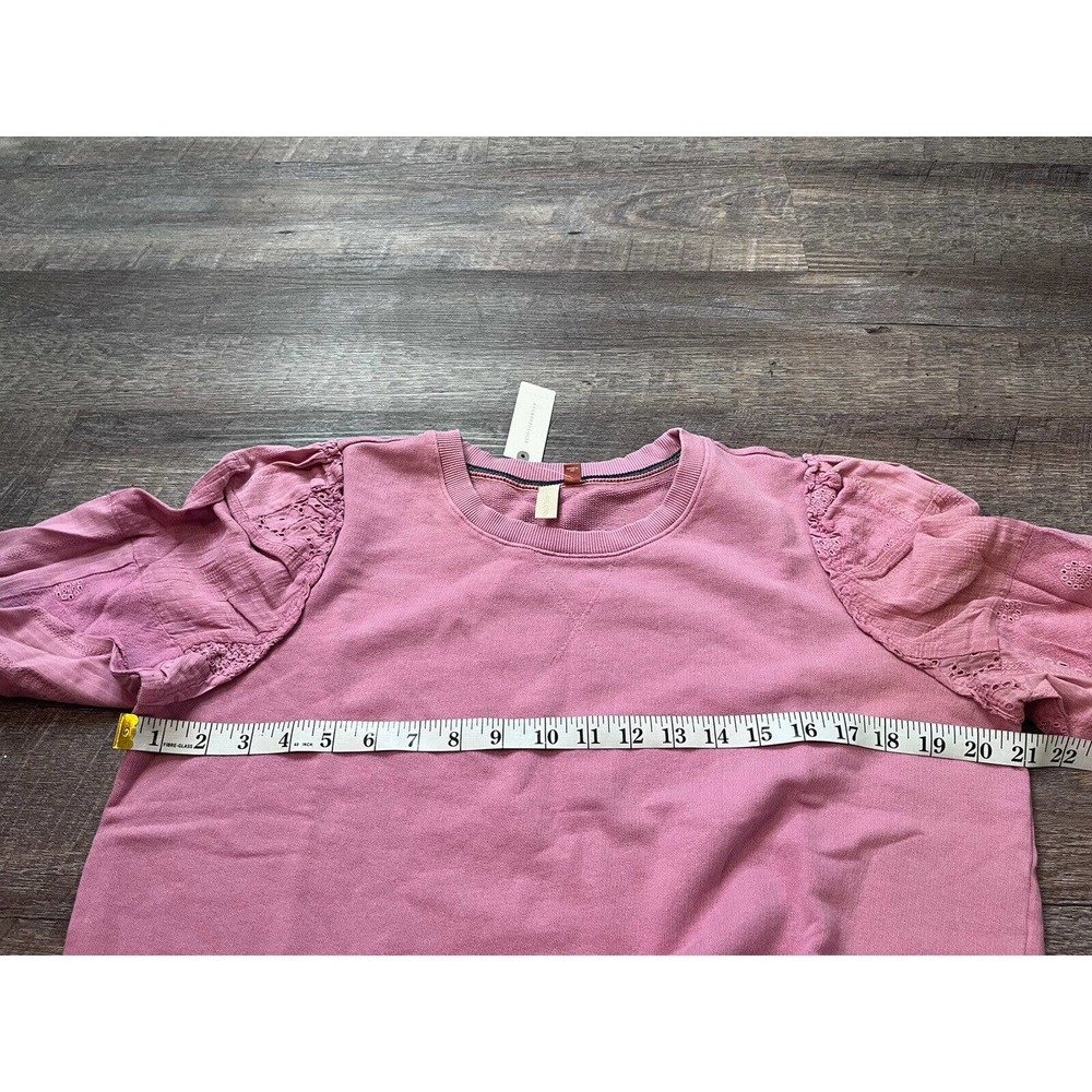 Anthropologie Womens Pullover Sweatshirt Medium Rose Pink Puff Eyelet Sleeve M5 - Picture 8 of 8